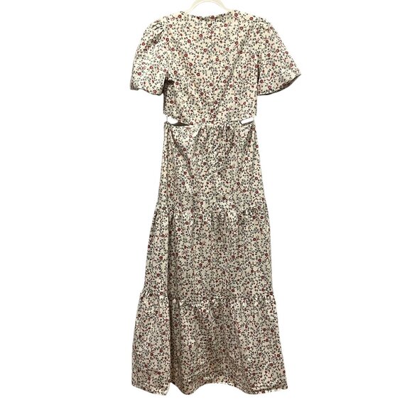 WAYF Mini Floral Tiered Maxi Dress Cream Red, M - Picture 11 of 11